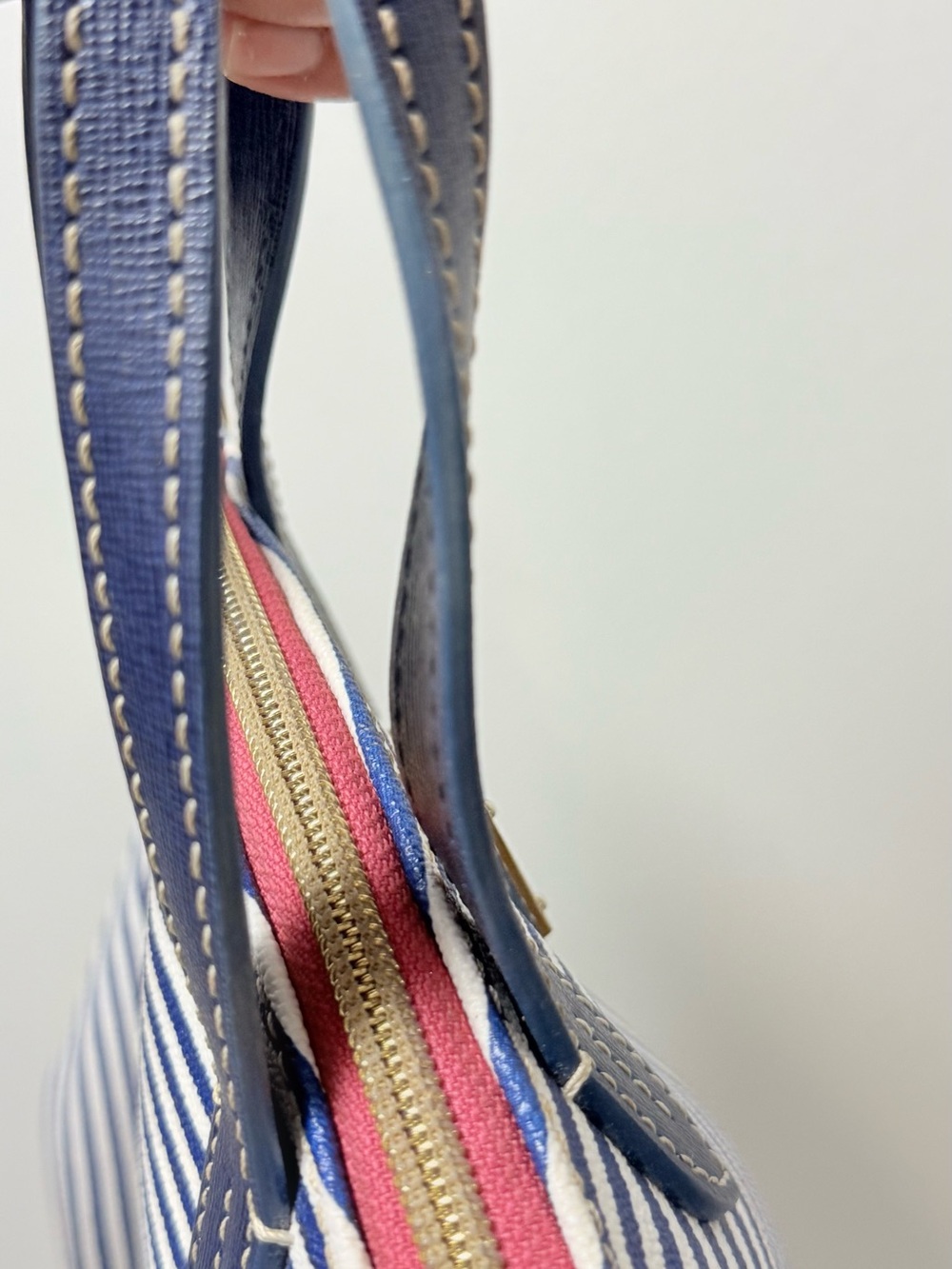 Dooney & Bourke Navy and White Striped Mini Satchel - Picture 12 of 14
